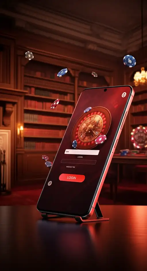 Illustratie van een veilig inlogscherm bij Manga Casino met anime-thema, wachtwoordvelden en verificatie-icoontjes op een mobiel apparaat